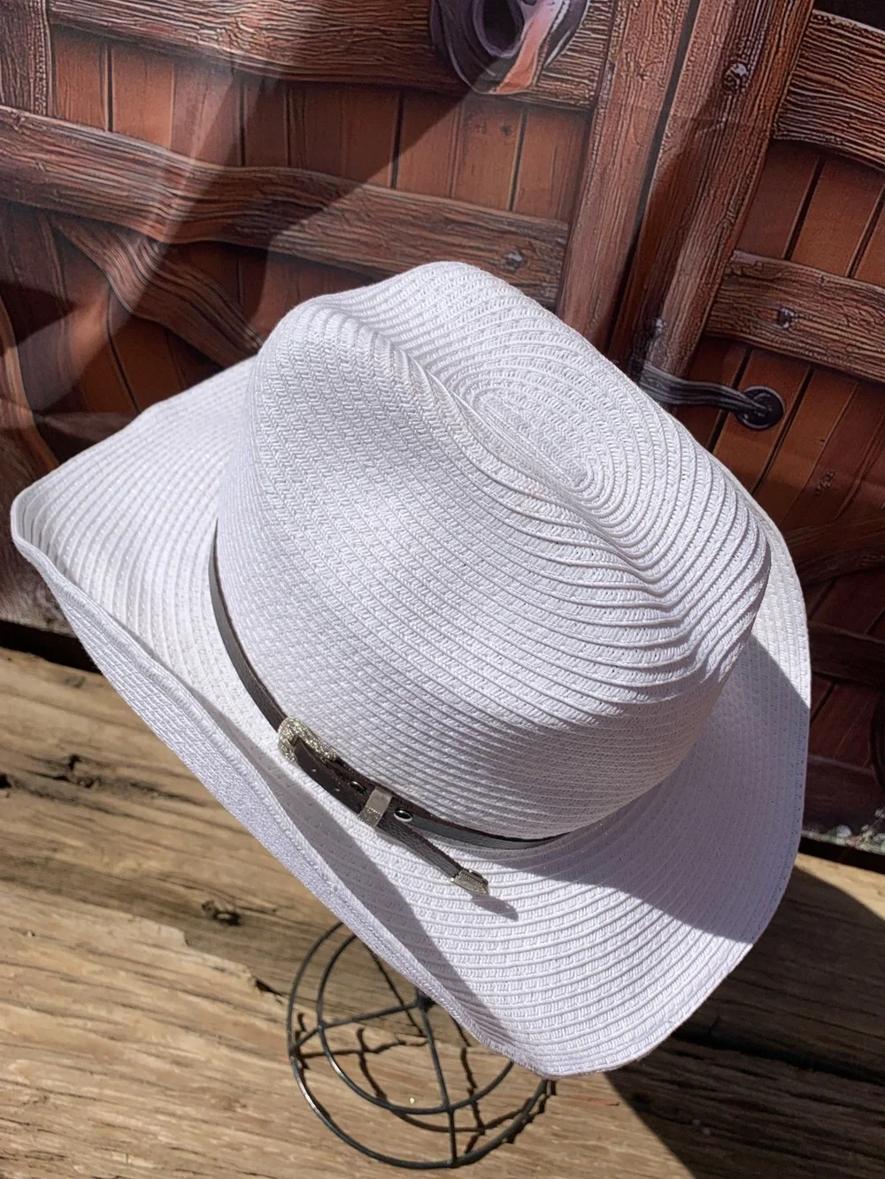 White Straw Cattlemen Cowgirl Hat Adjustable w/Shapable Brim - Picture 4 of 8